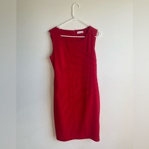 Calvin Klein Sunburst Dress in Red, Size 8
